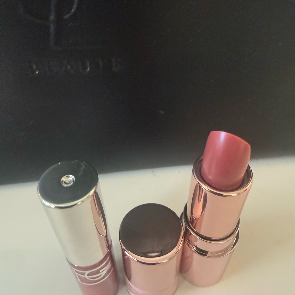 Yves Saint Laurent Black Leather Pouch with Pink Lipsticks - Picture 2 of 5